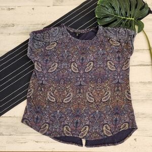 Lucky Brand Short Sleeve Paisley Patterned Top Size 3X